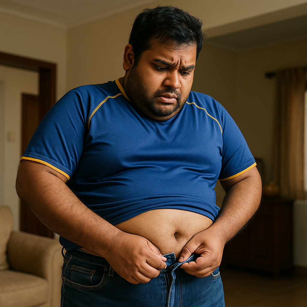 Happy client showing weight loss transformation results - Before and After